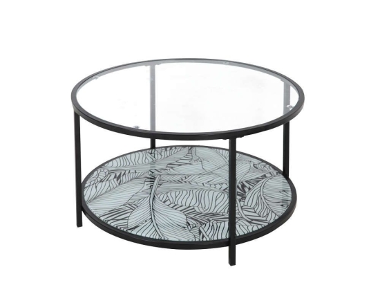Τραπεζάκι Σαλονιού Moon D80xH42cm Black-Clear 04-0488 Μέταλλο,Γυαλί