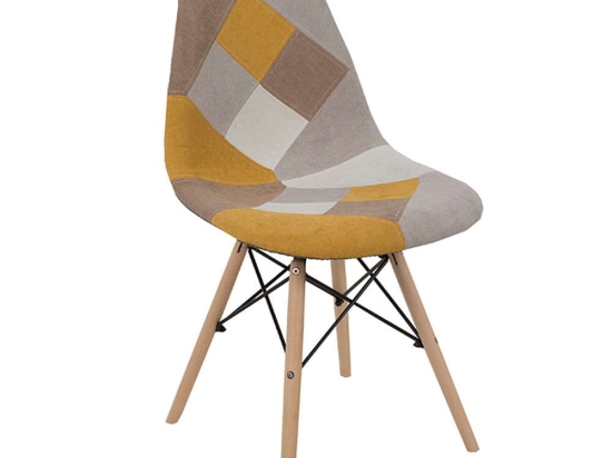 Καρέκλα Τραπεζαρίας Eiffel 46x53xH82cm Yellow-Multi 03-0762 Σετ 4τμχ Ξύλο,Ύφασμα