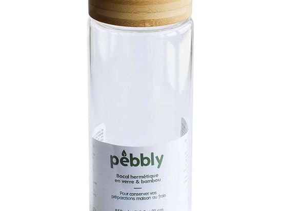 Δοχείο Αποθήκευσης PKV-028 850ml 8,5x21cm Clear-Natural Pebbly Γυαλί,Bamboo