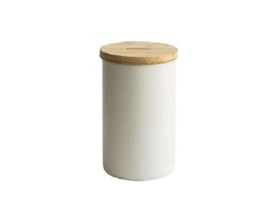Δοχείο Αποθήκευσης NBA188 8x13cm 650ml White-Natural Pebbly Μέταλλο,Bamboo