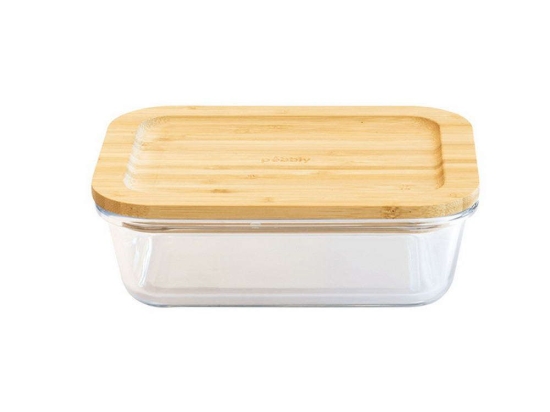 Δοχείο Φαγητού Ορθογώνιο PKV-009 1L 20x15x6,5cm Clear-Natural Pebbly Γυαλί,Bamboo