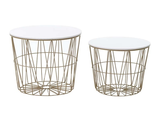 Τραπεζάκι Σαλονιού Σετ 2τμx 3-50-013-0006 White-Gold 50x50x42 Inart Μέταλλο,Ξύλο
