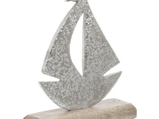 Διακοσμητικό Επιτραπέζιο 3-70-357-0092 Καράβι Natural-Silver 18Χ5Χ22 Inart Μέταλλο,Ξύλο