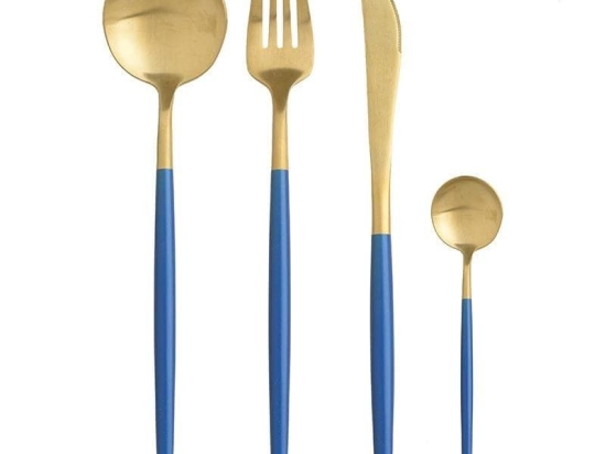 Μαχαιροπίρουνα Σετ 24 Τμχ. 7-60-394-0011 Μεταλλικά Blue-Gold Inart 24 τμχ Ανοξείδωτο Ατσάλι