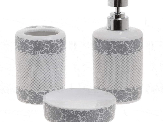 Σετ Μπάνιου 3Τμχ 6-65-151-0002 White-Grey Click Κεραμικό