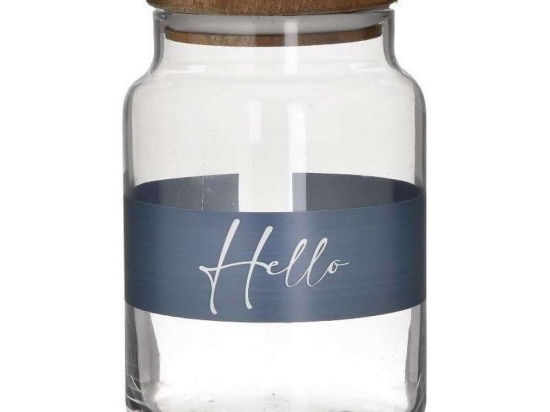 Δοχείο Αποθήκευσης Με Καπάκι Hello 6-60-961-0076 890ml Clear-Grey Click Ξύλο,Γυαλί