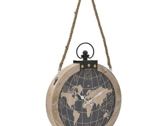 Ρολόι Τοίχου Άτλας 3-20-773-0394 40x7x50cm Natural-Black Inart Μέταλλο,Ξύλο