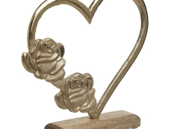 Διακοσμητική Καρδιά 3-70-985-0054 Natural-Gold 24x24x5cm Inart Μέταλλο,Ξύλο
