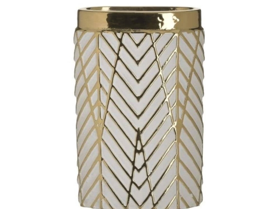 Βάζο Κεραμικό 3-70-619-0036 14x8x23cm White-Gold Inart Κεραμικό