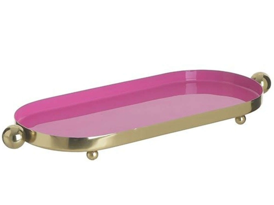 Διακοσμητική Πιατέλα 3-70-650-0056 35x14x3cm Fuchsia-Gold Inart Μέταλλο