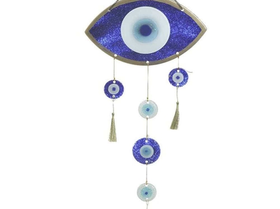 Διακοσμητικό Τοίχου Μάτι 3-70-344-0050 75cm Multi-Blue Inart Μέταλλο,Γυαλί