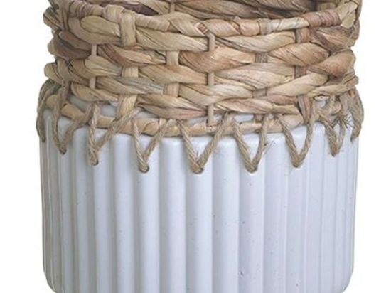 Βάζο 3-70-739-0129 Φ17x17cm Natural-White Inart Κεραμικό,Ξύλο