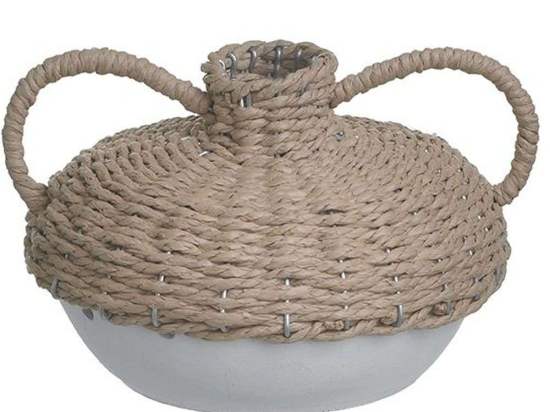 Βάζο 3-70-739-0122 15x16x23cm Natural-White Inart Κεραμικό,Ψάθα