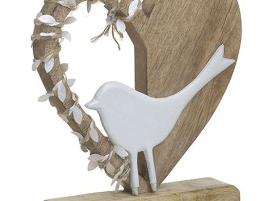 Διακοσμητική Καρδιά 3-70-985-0089 20x5x22cm White-Natural Inart Ξύλο,Αλουμίνιο