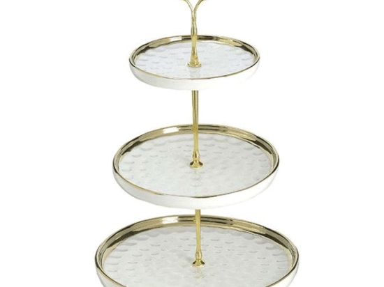 Ορντερβιέρα 3 Θέσεων 3-60-761-0001 Φ24x40cm White-Gold Inart Πορσελάνη