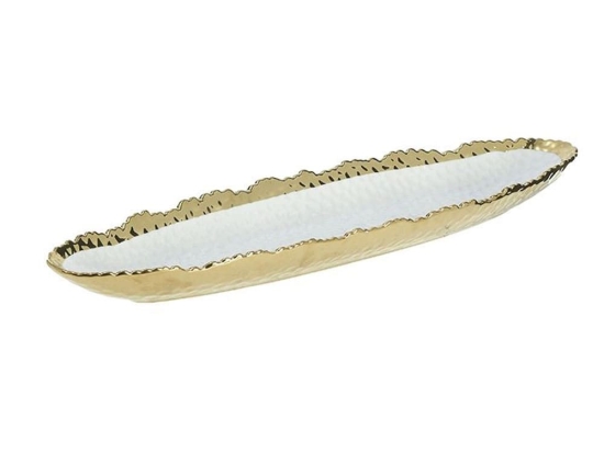 Πιατέλα Πορσελάνινη 3-60-761-0006 25x13 White-Gold Inart Πορσελάνη