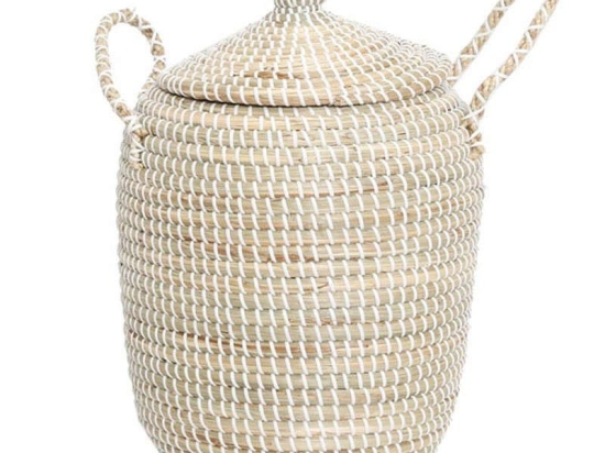 Καλάθι Tortilla Με Καπάκι Και Χερούλια M 0510020 (31x46) Natural-White Soulworks Seagrass