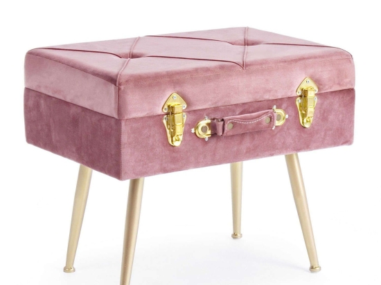 Σκαμπό Polina 0720324 50x34x42 Pink Mdf,Μέταλλο,Ύφασμα