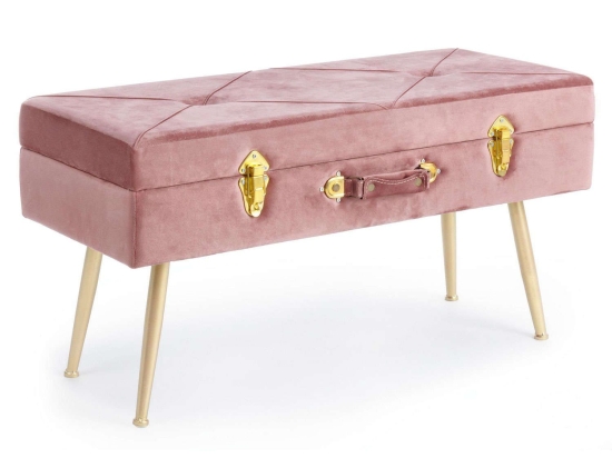 Σκαμπό Polina 0720327 80x34x42 Pink Metal,Velvet,Wood