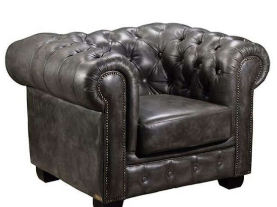 Πολυθρόνα Chesterfield 689 Ε9574,12 Δέρμα Antique Grey Ξύλο,Δέρμα
