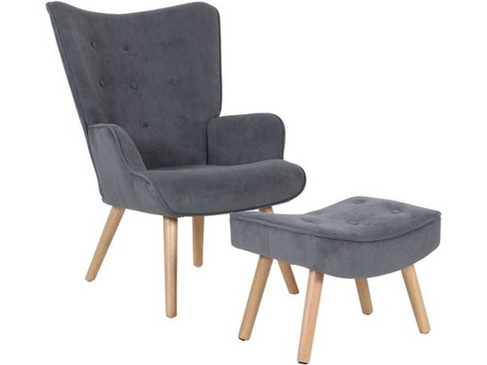 Πολυθρόνα & Σκαμπό Σετ Alma Ε7141,7 69x76x97/52x38x35cm Grey Velure Ύφασμα