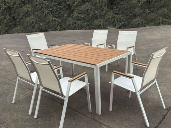 Τραπεζαρία Virna (Σετ 7Τμχ) Ε6797,2S 150x90x73cm White-Natural 6 Θέσεων