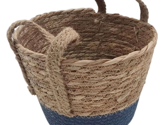 Καλάθι Με Βάση 00.06.61190 21x16-23cm Ψάθινο Blue Ψάθα
