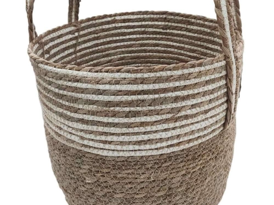 Καλάθι Με Φάσα Ριγέ 00.06.61231 33x28-37cm Ψάθινο Natural-White Ψάθα