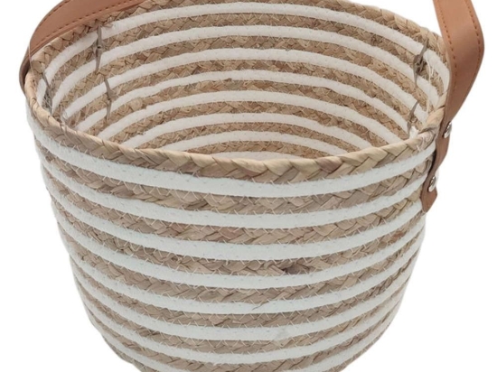 Καλάθι Ριγέ 00.06.61272 25x17-24cm Ψάθινο Natural-White Ψάθα