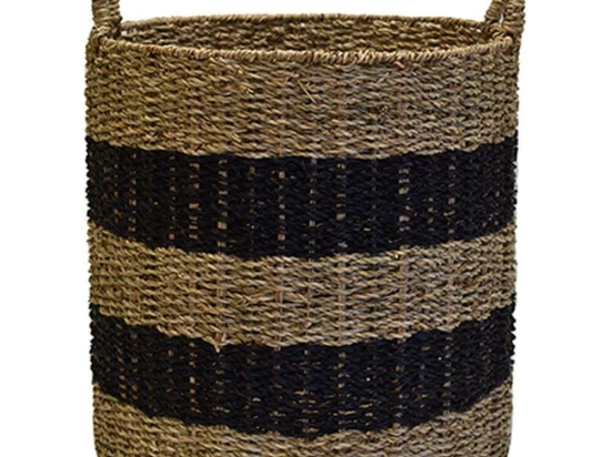Καλάθι Με Σχέδιο 00.06.66139 Φ38x40cm Ψάθινο Black Ψάθα