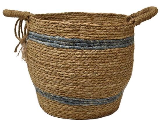Καλάθι Με Γραμμή 00.06.67508 Φ35x35cm Ψάθινο Natural-Blue Ψάθα