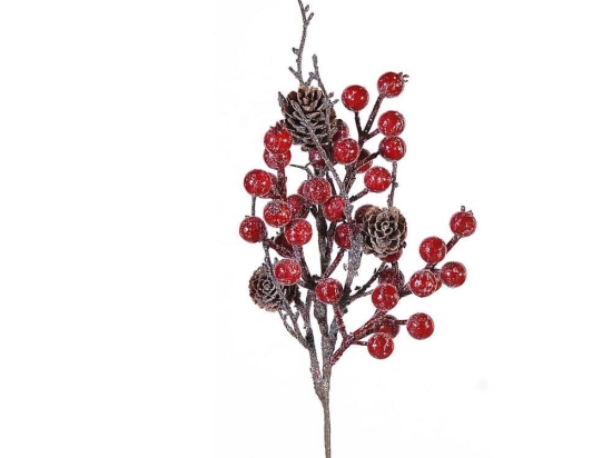 Κλαδί Berries Με Κουκουνάρια 00.11.14429 30cm Red