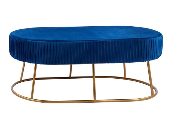 Σκαμπό-Παγκάκι Alinafe HM8635.08 118x64x40,5Υcm Blue-Gold Βελούδο, Μέταλλο