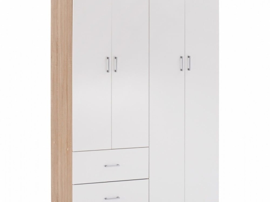Ντουλάπα Blakely HM339.06 Τετράφυλλη Με 2 Συρτάρια 120Χ42,5Χ180,5cm Sonama - White Τετράφυλλη