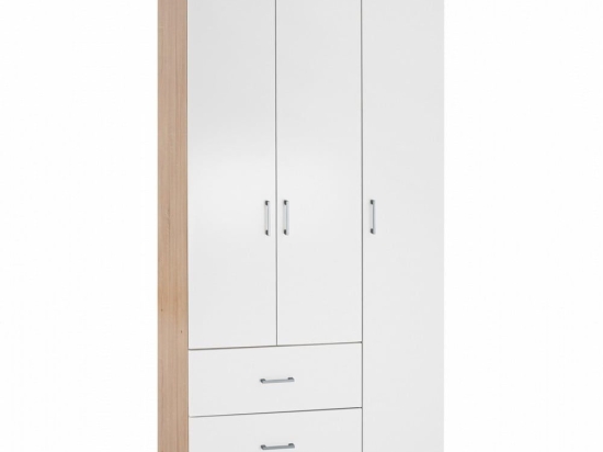 Ντουλάπα Caesar HM340.06 Τρίφυλλη Με 2 Συρτάρια 89x42,5x181cm Sonama - White Τρίφυλλη