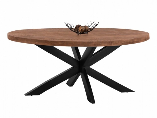 Τραπέζι HM8483.11 Oval Από Μασίφ Ξύλο Mango 210x100x78cm Natural-Black Μέταλλο,Ξύλο