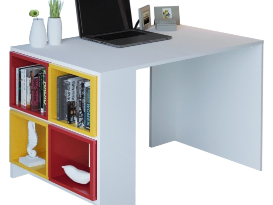 Γραφείο Με Αποσπώμενα Ράφια HM9120.02 120x64x74,2cm White-Red-Yellow