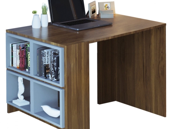 Γραφείο Με Αποσπώμενα Ράφια HM9120.01 120x64x74,2cm Walnut-Grey