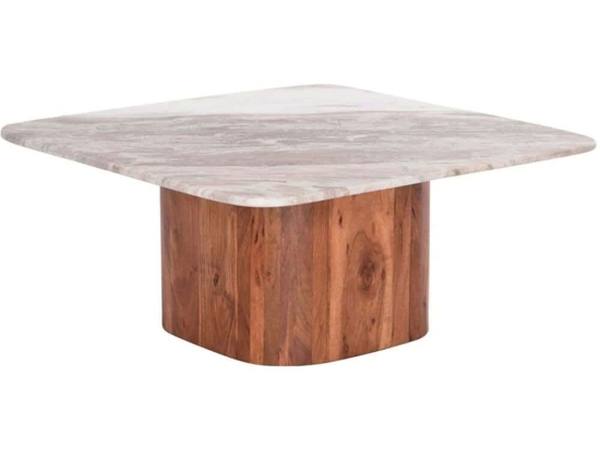 Τραπέζι Σαλονιού Volti HM18001 80,5x80,5x37cm Marble Effect Grey-Natural