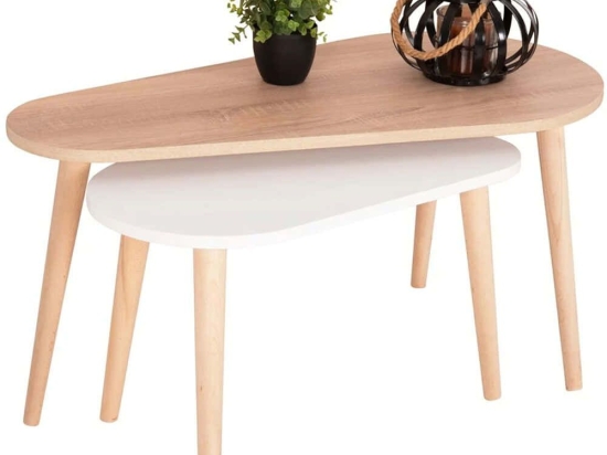 Τραπέζια Σαλονιού Aprilia (Σετ 2Τμχ) HM18179.04 94x47x47cm White-Natural