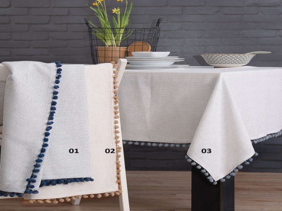 Τραπεζομάντηλο Pom Pom 01 Μπλε Ρυθμός 140 X140 100% Βαμβάκι