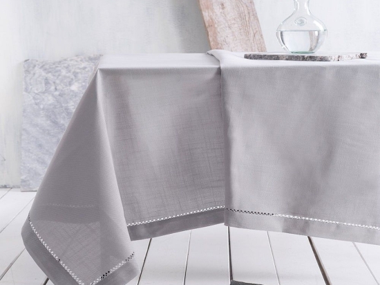 Τραπεζομάντηλο Με Αζούρ Quin Grey Ρυθμός 170X300 170x300cm Λινό-Πολυέστερ