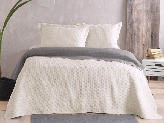 Κουβερλί Allure 02 Double Face (Σετ 2τμχ) Ecru-Grey Ρυθμός Μονό 160x240cm Microfiber