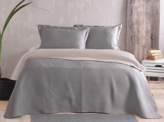 Κουβερλί Allure 02 Double Face (Σετ 2τμχ) Grey-Beige Ρυθμός Μονό 160x240cm Microfiber