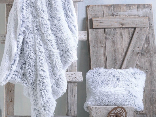 Κουβέρτα Καναπέ Γούνινη Διπλής Όψης Krystal Light Grey Ρυθμός 130x 180 130x180cm Οικολογική Γούνα