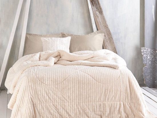 Κουβερτοπάπλωμα Shabby Ecru Ρυθμός Ημίδιπλο 160x220cm Flannel.Sherpa