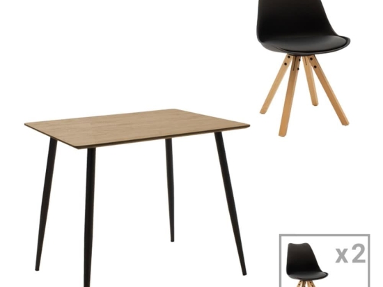 Τραπεζαρία Cuba-Caron 127-000172 (Σετ 3Τμχ) 70x70x75cm Black-Natural 2 Θέσεων