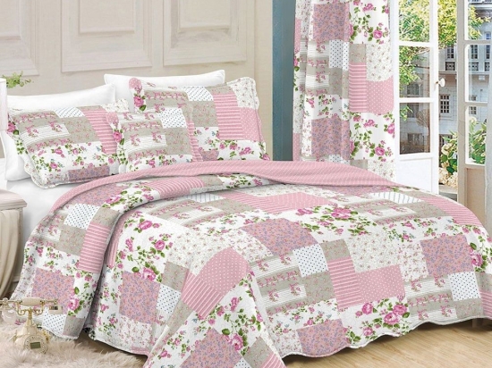 Κουβερλί Σετ 3τμχ White-Pink 345 Dim Διπλό 220x240cm 100% Βαμβακερό Περκάλι