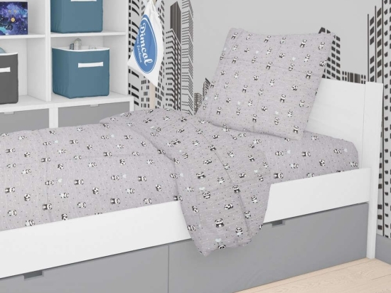 Πάπλωμα Βρεφικό Εμπριμέ Panda 112 Grey-Green DimCol 120x160cm 100% Βαμβάκι