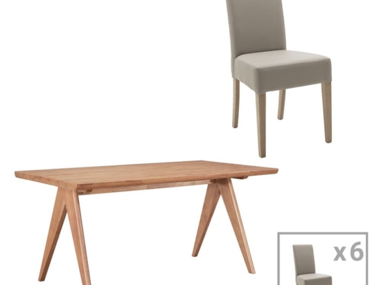 Τραπεζαρία Ditta-Winslow B 200-001058 (Σετ 7Τμχ) 180x85x75cm Walnut-Grey 6 Θέσεων